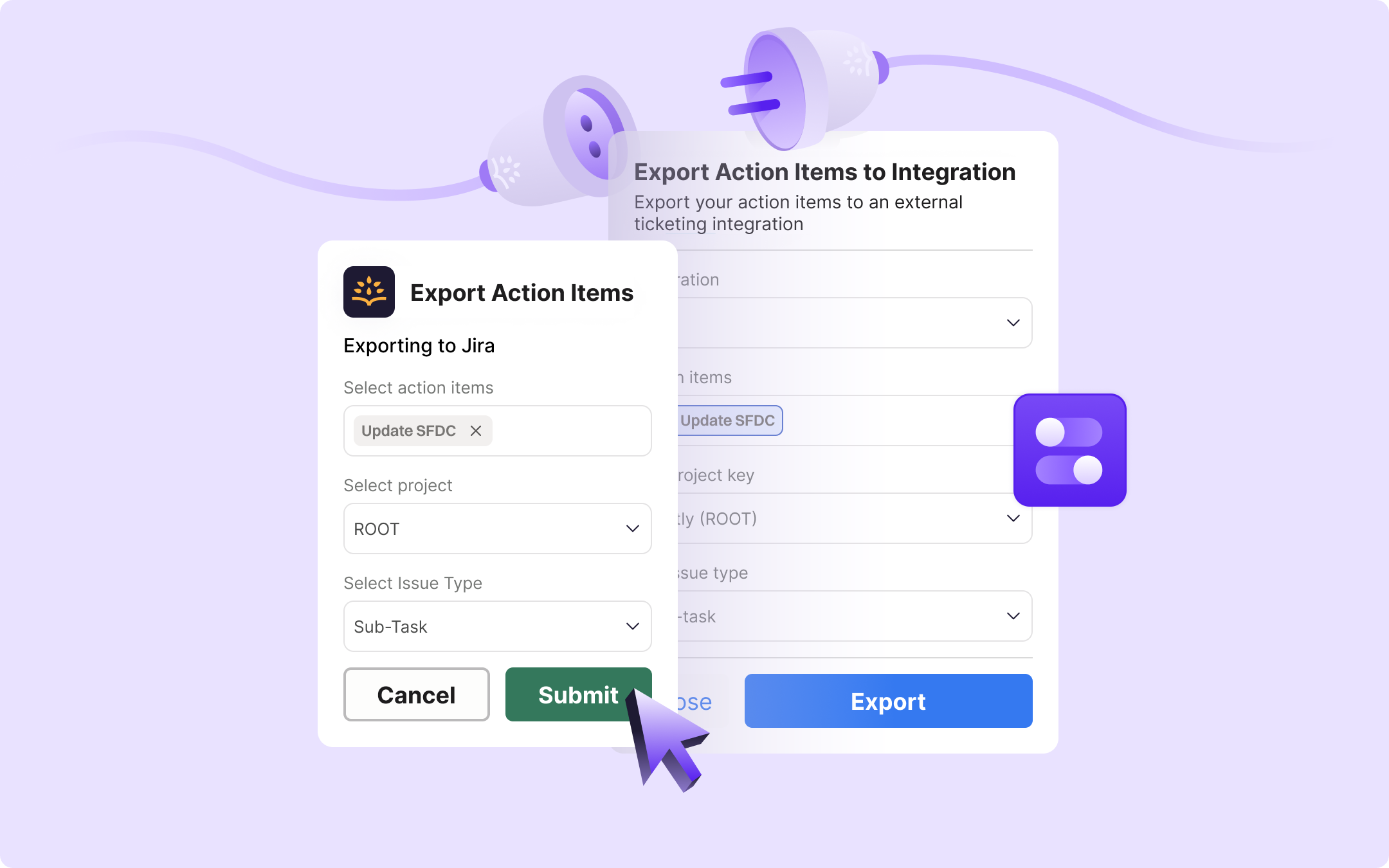 Manually Export Action Items to Ticketing Apps (Jira, Zendesk, Linear, and more)